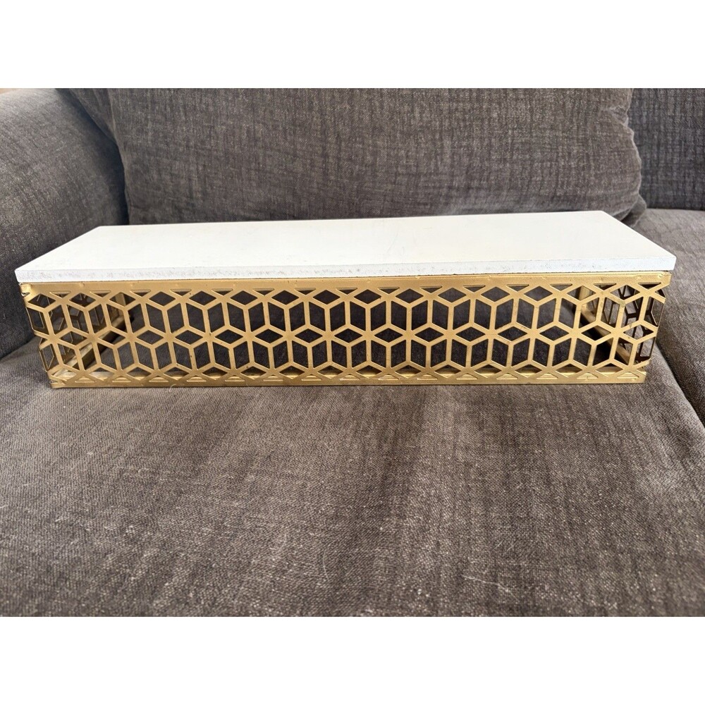 Floating Wall Shelf White Decorative Gold Cut Out Shabby Modern 18”L 4” Solid - Picture 14 of 16